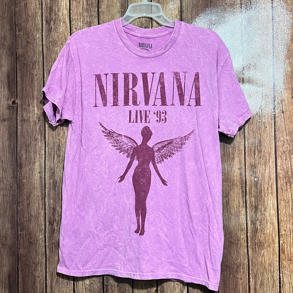 Nirvana Live ‘93 In Utero Tour 2 Sided Large Distressed Style Pink  T-shirt